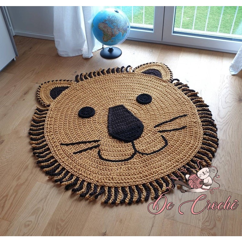 Tapete Infantil Croche Leão Safari Bebe Quarto Menino - tapete redondo de croche - decoração quarto infantil
