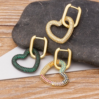 Nova Moda Ouro/Colorful/Green Stone Heart Dangle Brincos De Cobre Cubic CZ Cuff Drop Jewelry