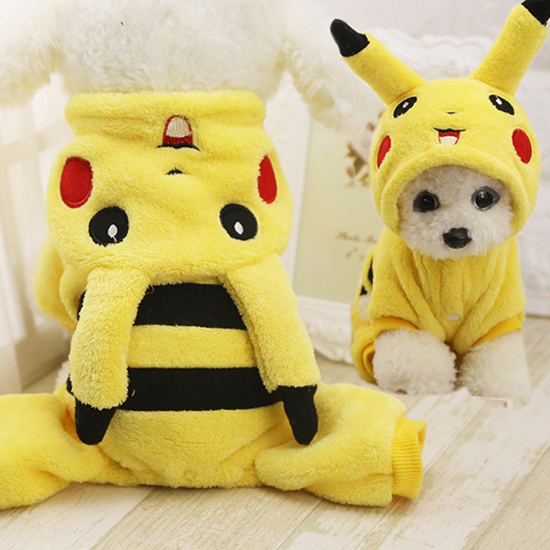 Pet Dog Cat Pikachu Clothes Dog Pikachu Transform Into Teddy Poodle Puppies Four-Leg Cotton.