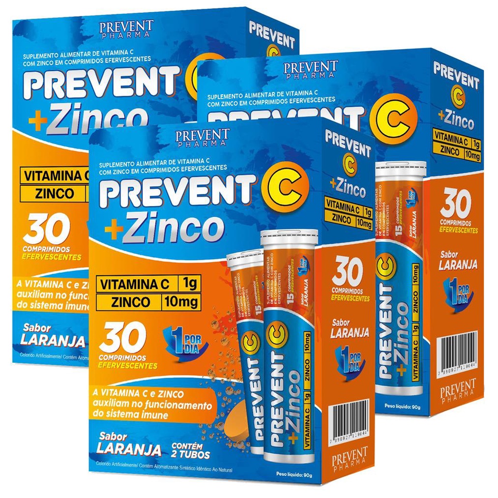 Prevent Vitamina C + Zinco 10mg Efervescente 90 Comprimidos Prevent Pharma em Oferta na Shopee