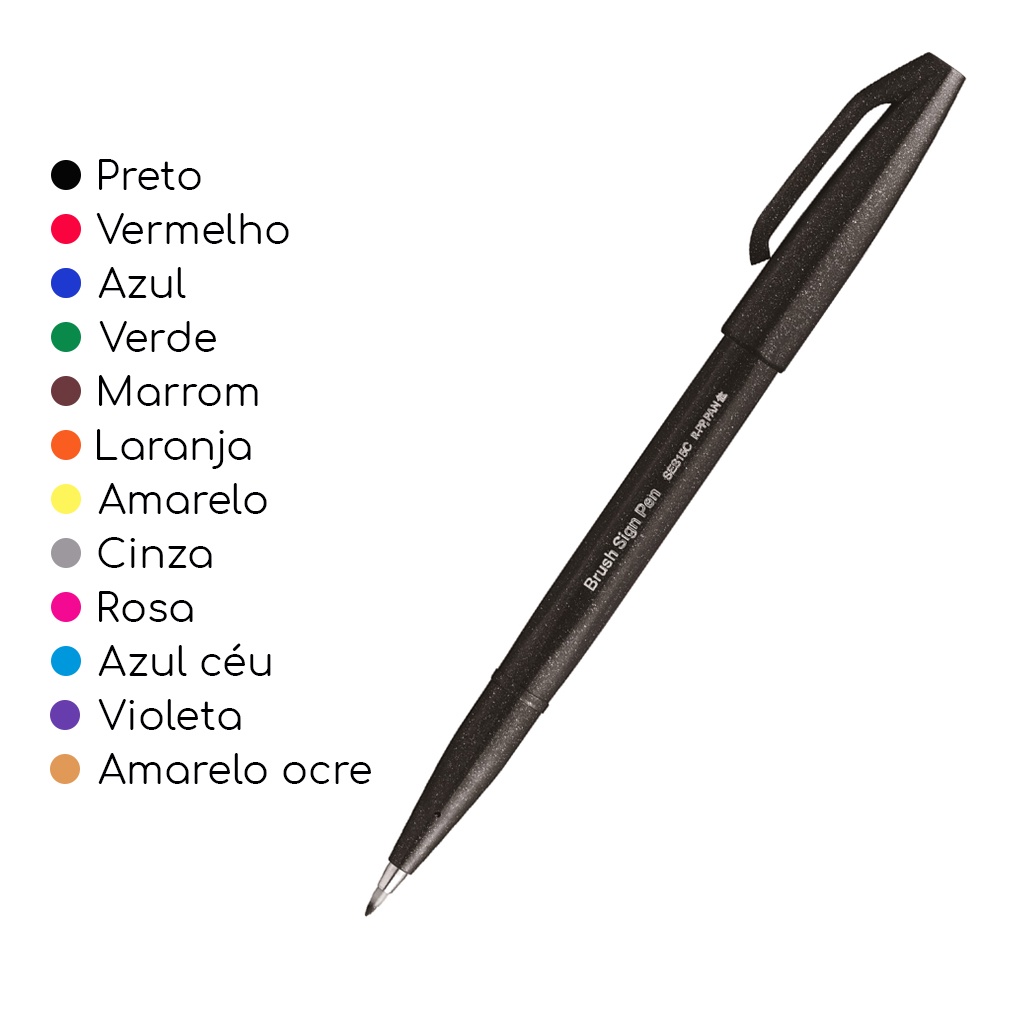 Caneta PENTEL BRUSH SIGN PEN TRADICIONAIS - UNIDADE em Oferta na Shopee