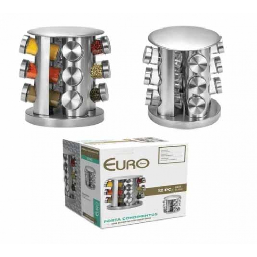 Porta Temperos Com Suporte Inox Giratório Euro 12 Utilidades