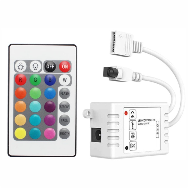 Kit Controle Controlador Para Fita Led Rgb 3528 E 5050 Colorida Bivolt 24 Botões Com Pilha