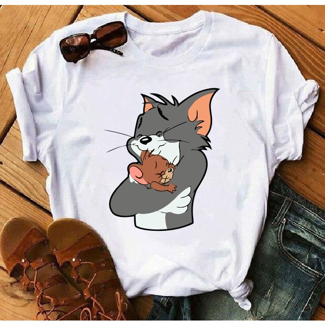 camiseta tom e Jerry Personalizada na cor branca com manga curta super básica P M G GG