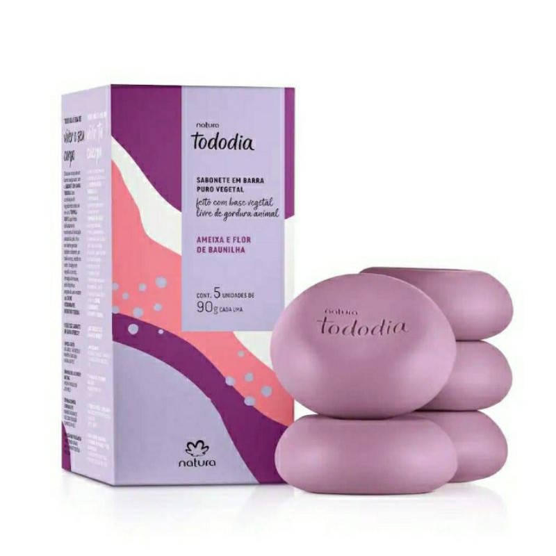 Sabonete em barra Ameixa e Flor de Baunilha Natura tododia 5 unidades de 90 g