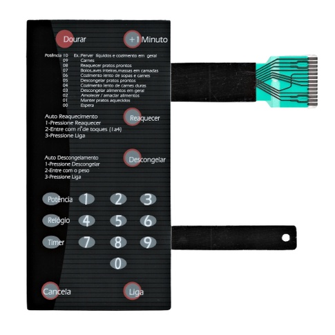 MEMBRANA TECLADO PARA MICROONDAS BRASTEMP BMP 31 COM DOURAR PRETA 9.7X19.4 CM