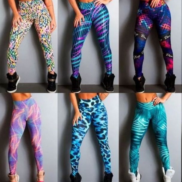 Kit 3 Calça Legging Feminina Estampado Academia Suplex Cintura Alta Fitness Antiodor Macio Pilates
