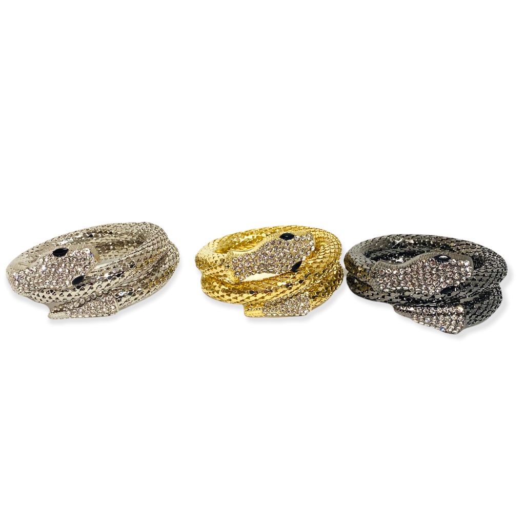 Pulseira Bracelete Cobra Com Strass Luxo Dourada Prateada Grafite / Chumbo em Oferta na Shopee