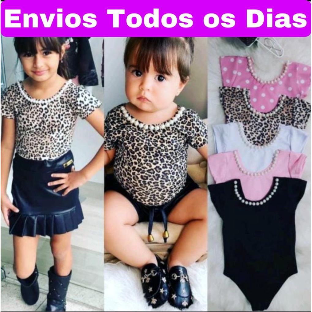 Body Bory Infantil Manga Longa Pedrarias Manga Curta Menina Bodi Bori Oncinha Rosa Branco Preto Modinha Blogueira