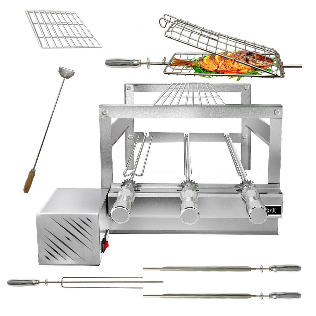 Churrasqueira Giratória Grill Inox Gira Soft Grill 3 Espetos Completa Lado Esquerdo