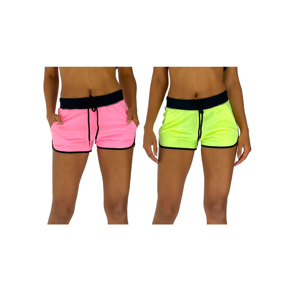 Kit 2 Shortinho Feminino MXD Conceito Moda Fashion Rosa Fluorescente e Amarelo Fluorescente