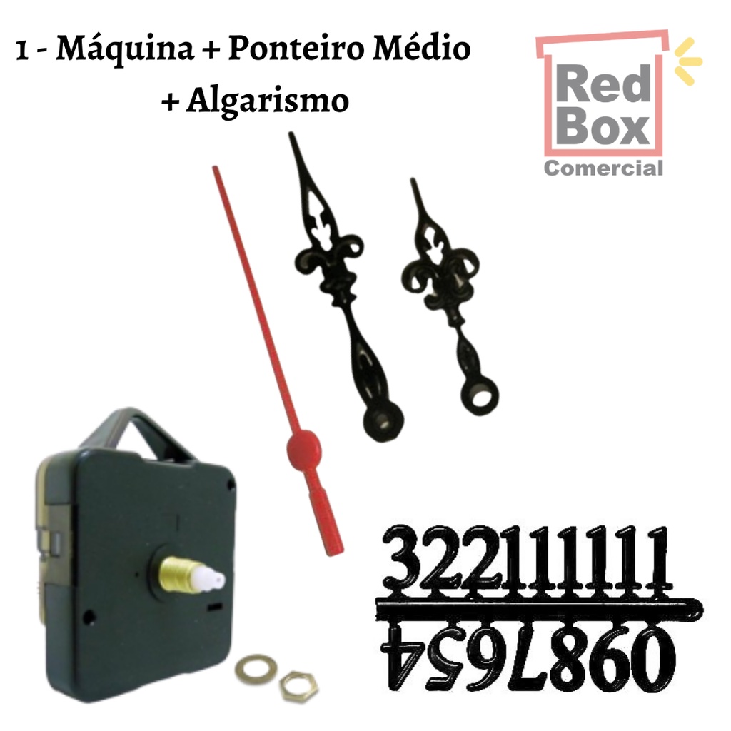 1 Maquina P Relógio Eixo Escolher Ponteiro 5,5 cm escolher Algarismo G 14mm Arábico Preto Branco