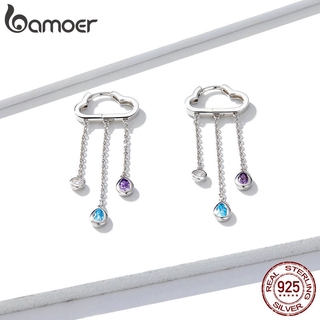 Bamoer 925 Sterling Silver Long Cadeia Dangle Brincos Para As Mulheres Nuvem E Chuva Zirconia Pendurado Brinco Jóias Coreano Bse220