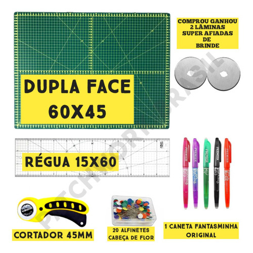 Kit Base De Corte 60x45 + Régua 15x60 + Lâminas + Brindes