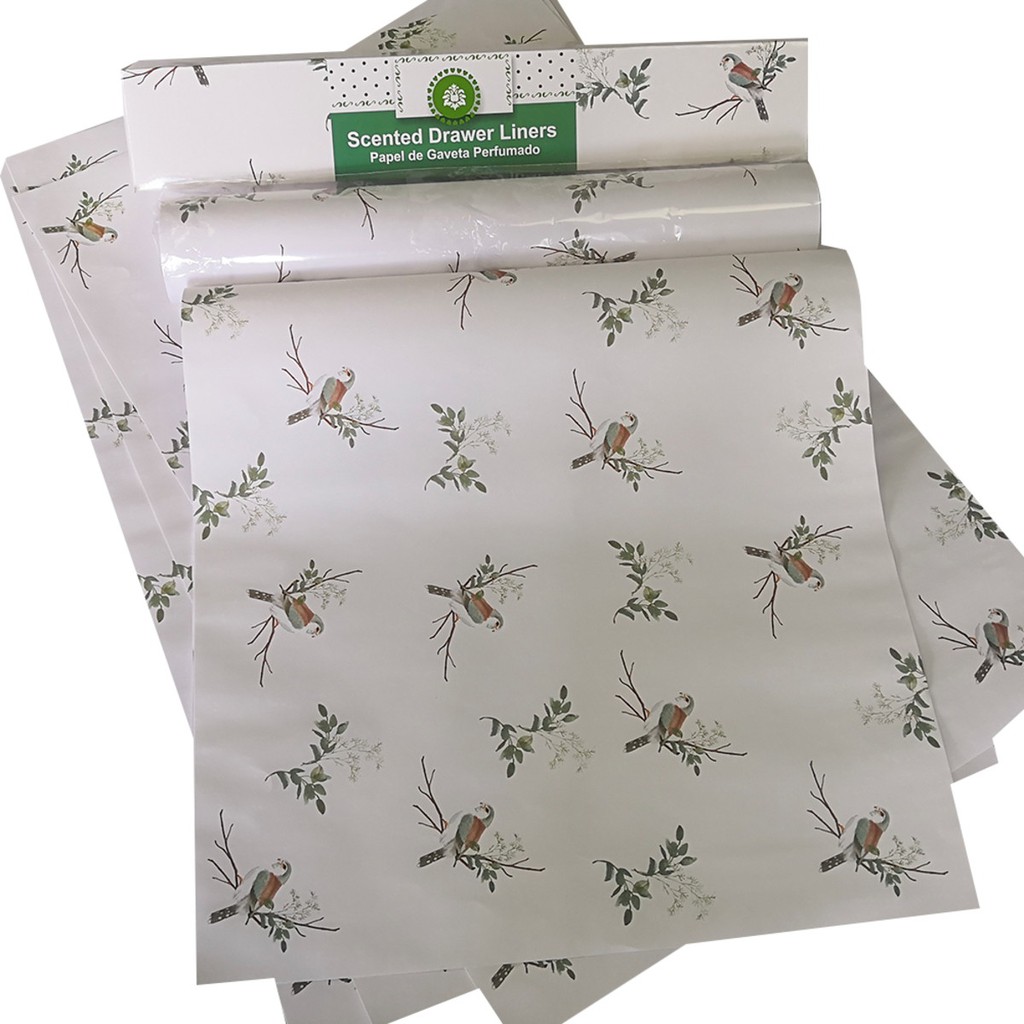Papel de Gaveta perfumado estampa passarinhos aroma Alecrim  - Caixa com 5 Folhas 42x62cm