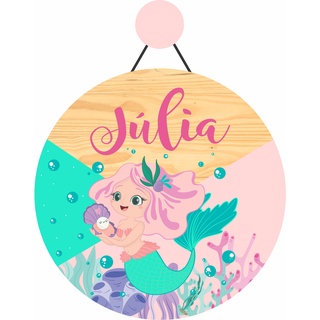 Enfeite Porta Maternidade Mdf Sereia Fundo Do Mar + Nome Personalizado - Decoração, Guirlanda.