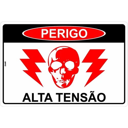 Kit 60 Placas Sinalização Perigo Alta Tensão Choque Elétrico Rede de Energia Risco de Morte 20x30cm