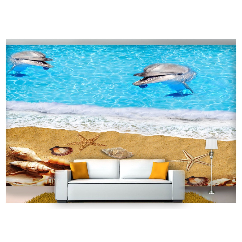 papel de parede Praia golfinhos estrela mar 3d m² AT44