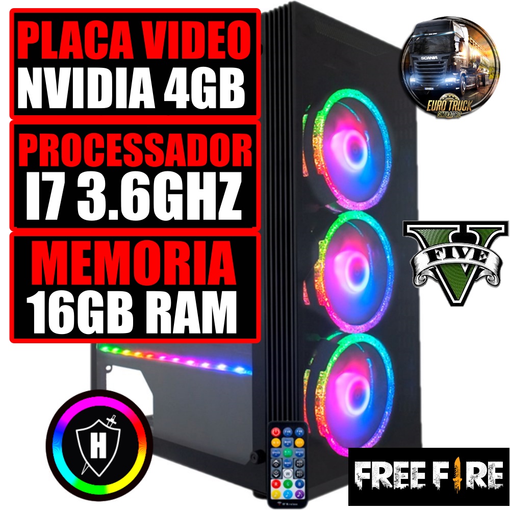 Cpu Computador PC Gamer Intel Core i7 3.6Ghz / Placa Video GeForce 4GB / 16GB de RAM / SSD 240GB