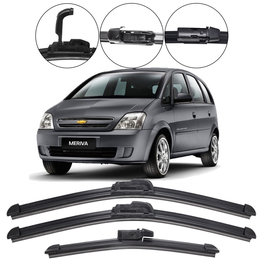 Kit 3 Palhetas Limpador Parabrisa Dianteiro+Traseiro Meriva 2004/2012 - Spare Parts and Accessories for Vehicles