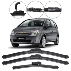 Kit 3 Palhetas Limpador Parabrisa Dianteiro+Traseiro Meriva 2004/2012