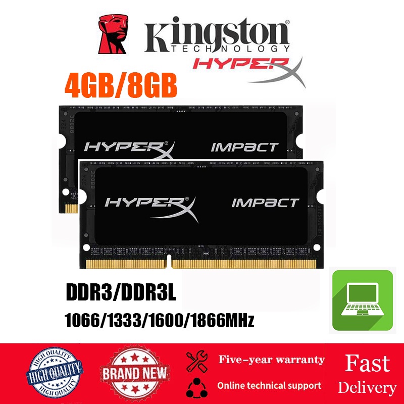 (Em Estoque) Memória RAM Notebook Kingston Hyperx 4GB/8GB DDR3/DDR3L Sombum 1066/1333/1666/1866MHz 204Pin 1.35V/1.5V PC3-8500 10600 12800 14900 Para laptop