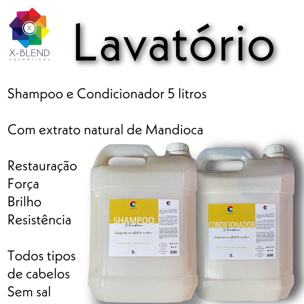 Kit Shampoo Condicionador e Máscara hidratante para lavatório Xblend Mandioca 5 Litros
