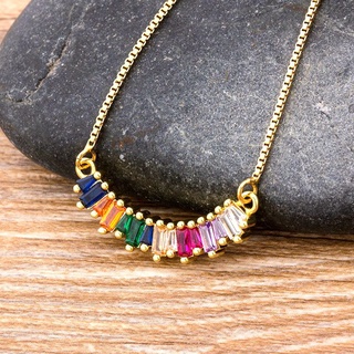CZ Colar Arco-Íris Mulher De Zircônia De Corrente Longa Pedra Natural Pingente De Ouro