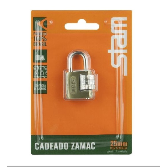 Cadeado Zamac Stam segredo 25mm 7893858905015 JS