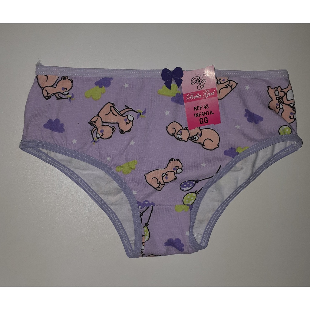 KIT 2 Calcinha Infantil Sortida Lisa/Estampada Algodão Menina Conforto Atacado Forro 100% Algodão