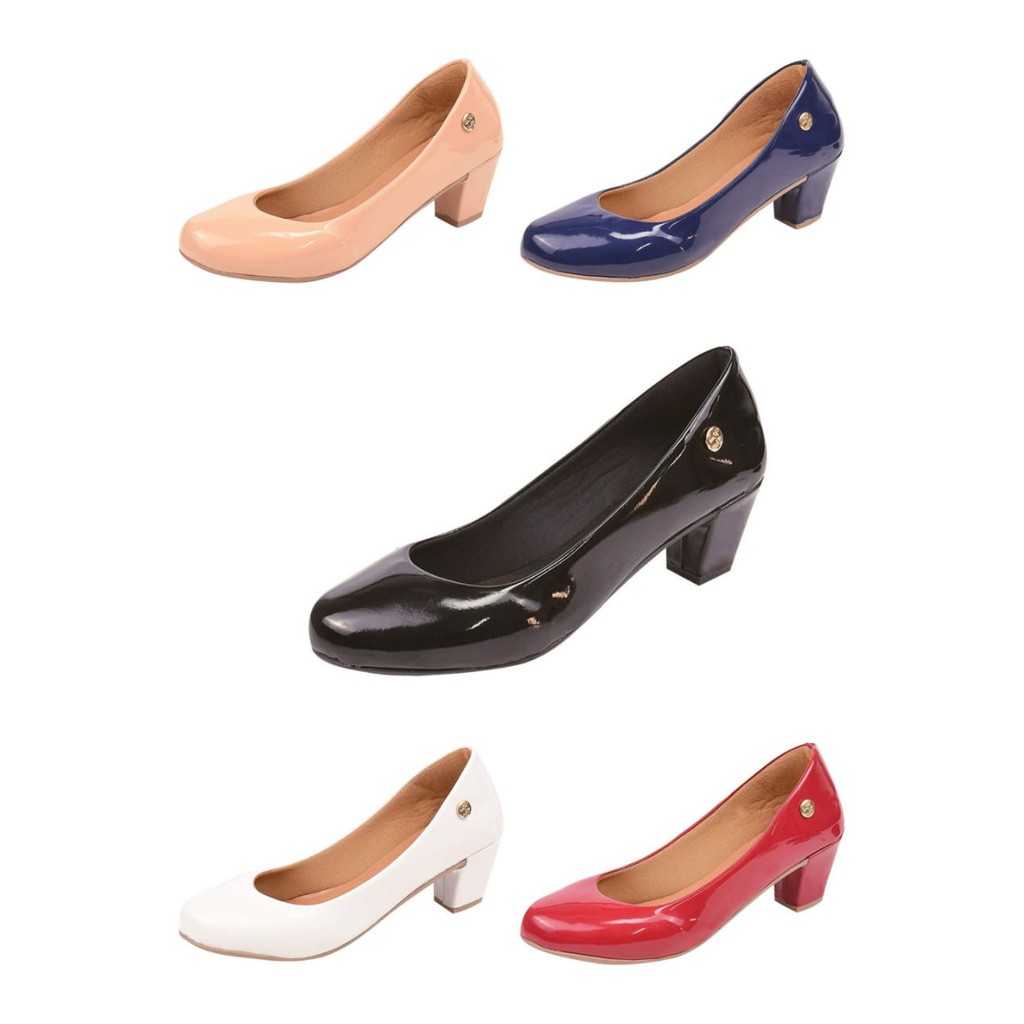 Sapato Feminino Scarpin Bico Redondo Tradicional Casual Donna Santa.