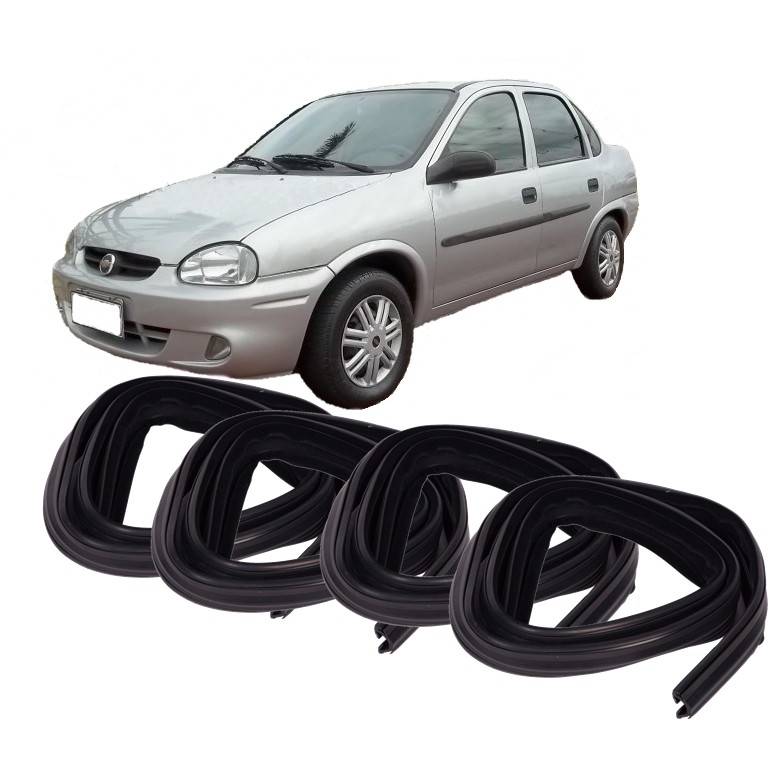 Kit 4 canaletas por onde os vidros correm no meio Corsa Sedan Wind 1.0 MPFI de 1995 até 2002 Hatch 4 p -Classic