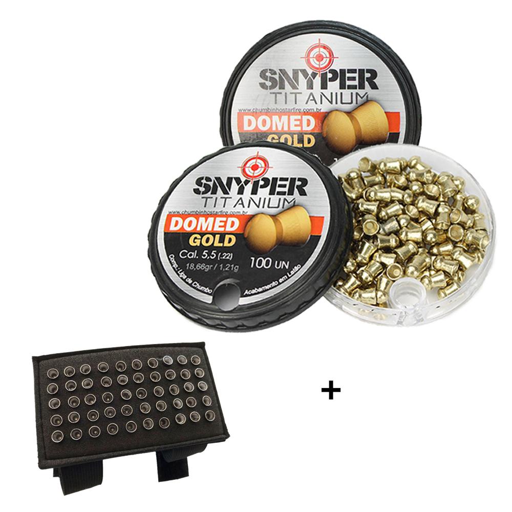 Kit 2 Chumbinho Titanium Domed Gold 5.5mm - Snyper + Porta Chumbo - Sports & Outdoors