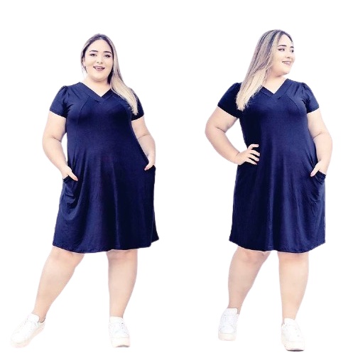 Vestido Curto Plus Size Moda Blogueira Decote Em V