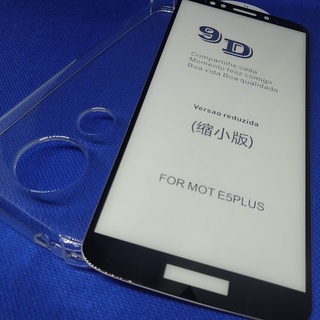Kit 2 em 1 - Motorola Moto E5 Plus ( XT1924-4 ) - Película de Vidro 9D Frontal ( Protetor de Tela ) e Capa Capinha Case Anti-Impacto em Silicone TPU Transparente