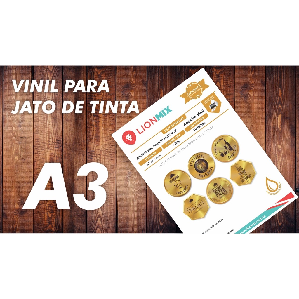 VINIL ADESIVO BRANCO BRILHANTE 135g. Resistente à água - A3 - 10 folhas em Oferta na Shopee