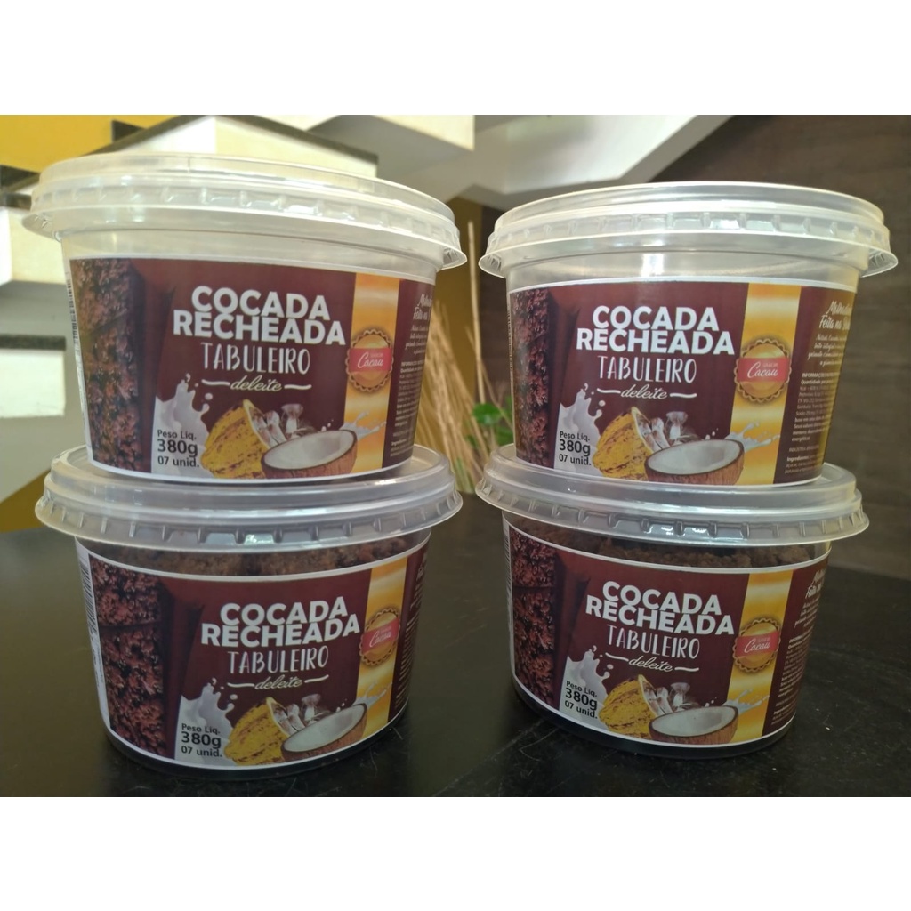 COCADA RECHEADA CACAU 380g (POTE COM 7 UNIDADES)
