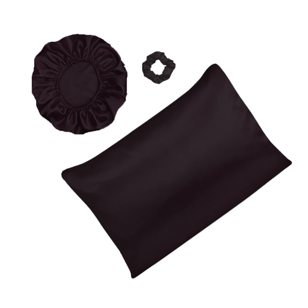 Kit 1 Touca De Cetim Anti frizz + 1 Fronha de Cetim + 1 Xuxinha de Cetim Scrunchies Luxo Tratamento de Cabelo Completo Para Dormir