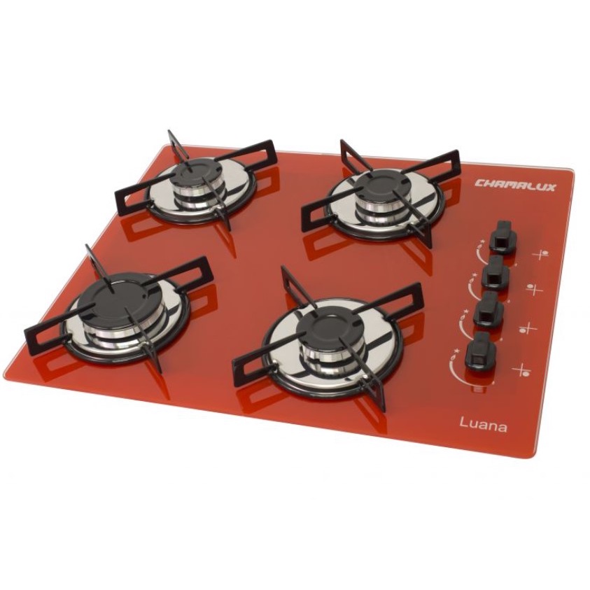 Fogão Cooktop De Mesa Chamalux 4 Bocas À Gas Bivolt Potência 2200W Classificação A Ultra Chama Vermelho