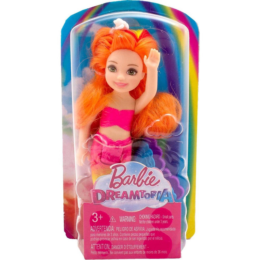 Barbie Dreamtopia - Mini Sirena Chelsea FKN05 - Bambola 15 Cm Con Pettine E Tema Baia Dell'Arcobaleno