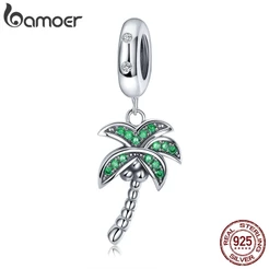 Bamoer 925 Real Silver Coco Árvore Charme Verde CZ Pingente fit Pulseiras DIY Fazer Jóias SCC697