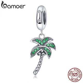 Bamoer 925 Real Silver Coco Árvore Charme Verde CZ Pingente fit Pulseiras DIY Fazer Jóias SCC697