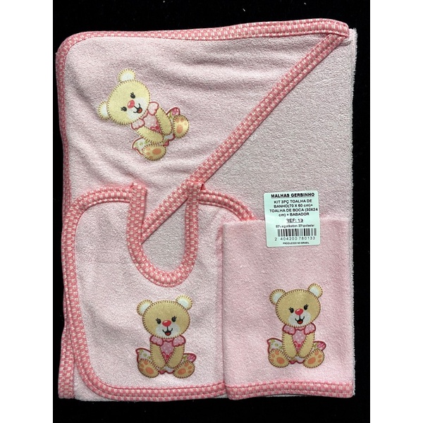 KIT 3Pc Toalha de Banho Bebê + Boca + Babador