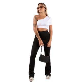 Calça Flare Aberta na Cintura Suplex Moda Tendencia Blogueira