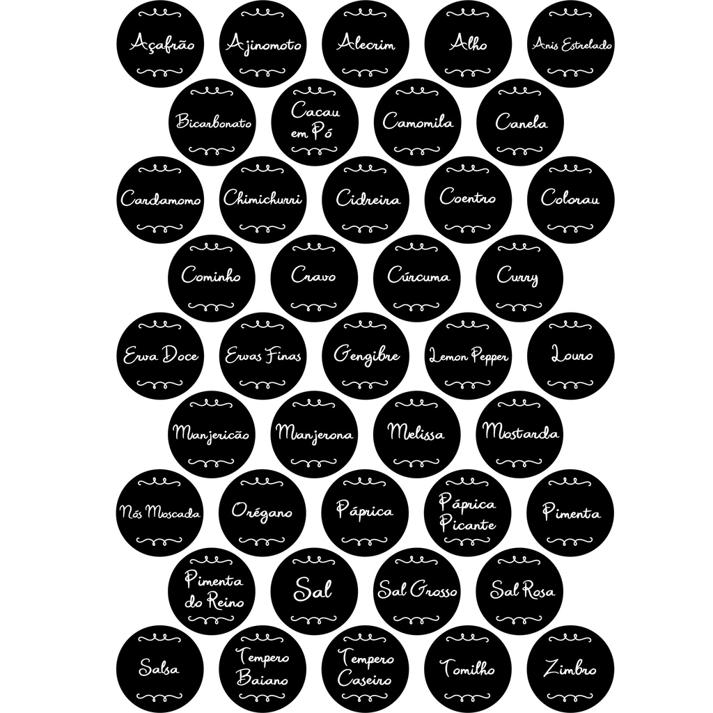 Adesivos para porta temperos, 41 modelos.