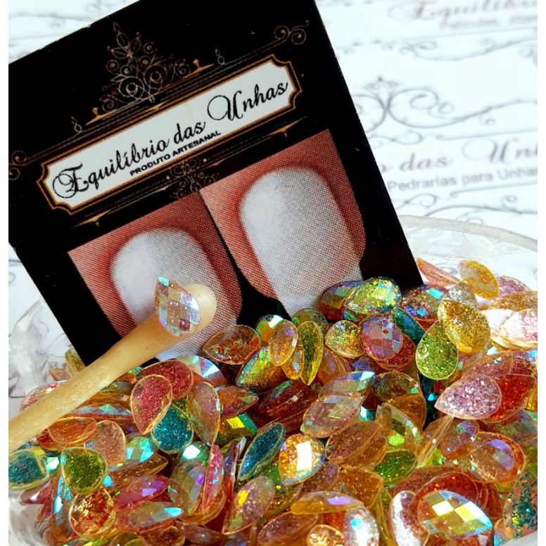 Gota luxo Glitter 5x8mm mix atacadinho, pedrarias para unhas, joias de unha, decoração de unha e nail art, atacado, manicure, acessorios