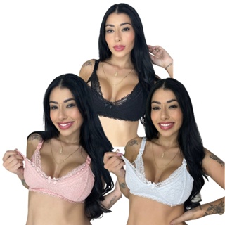 Kit 3 Sutiã Lingerie Amamentação Reforçado Renda Gestante Pós Parto em Oferta na Shopee
