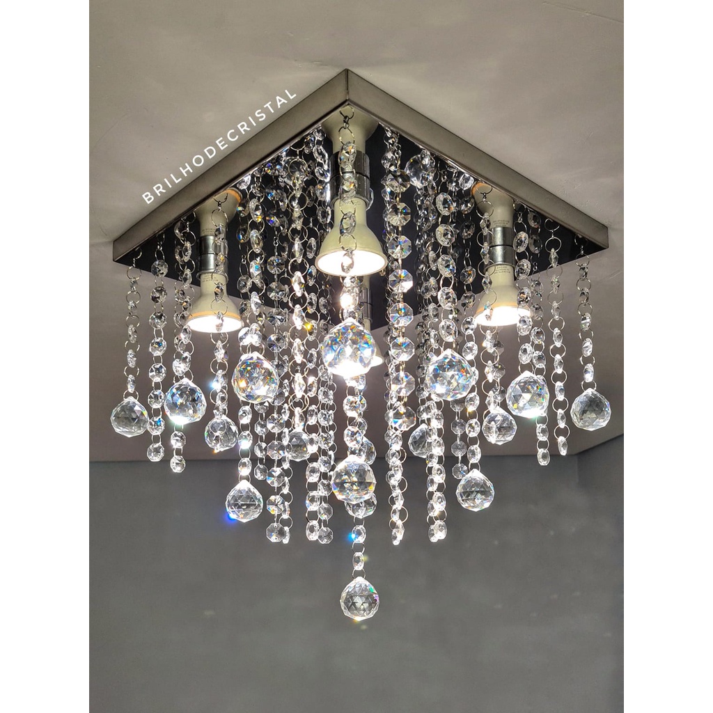 Lustre De Cristal Legítimo K9 Base 30x30 Cm - Vai Montado