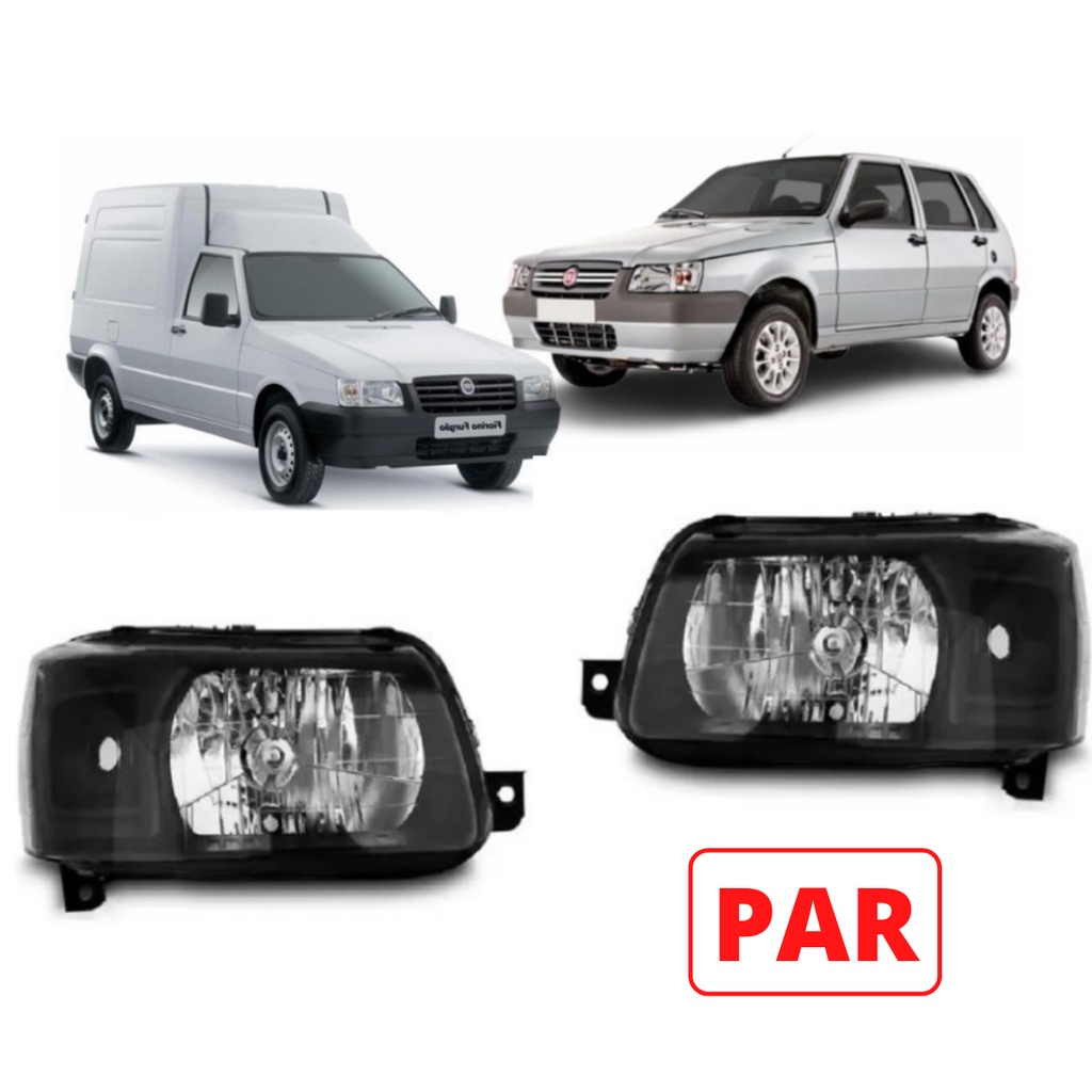 Par Farol Fiat Uno Fiorino Mascara Negra 2004 2005 2006 2007 2008 2009 2010 2011 2012 2013