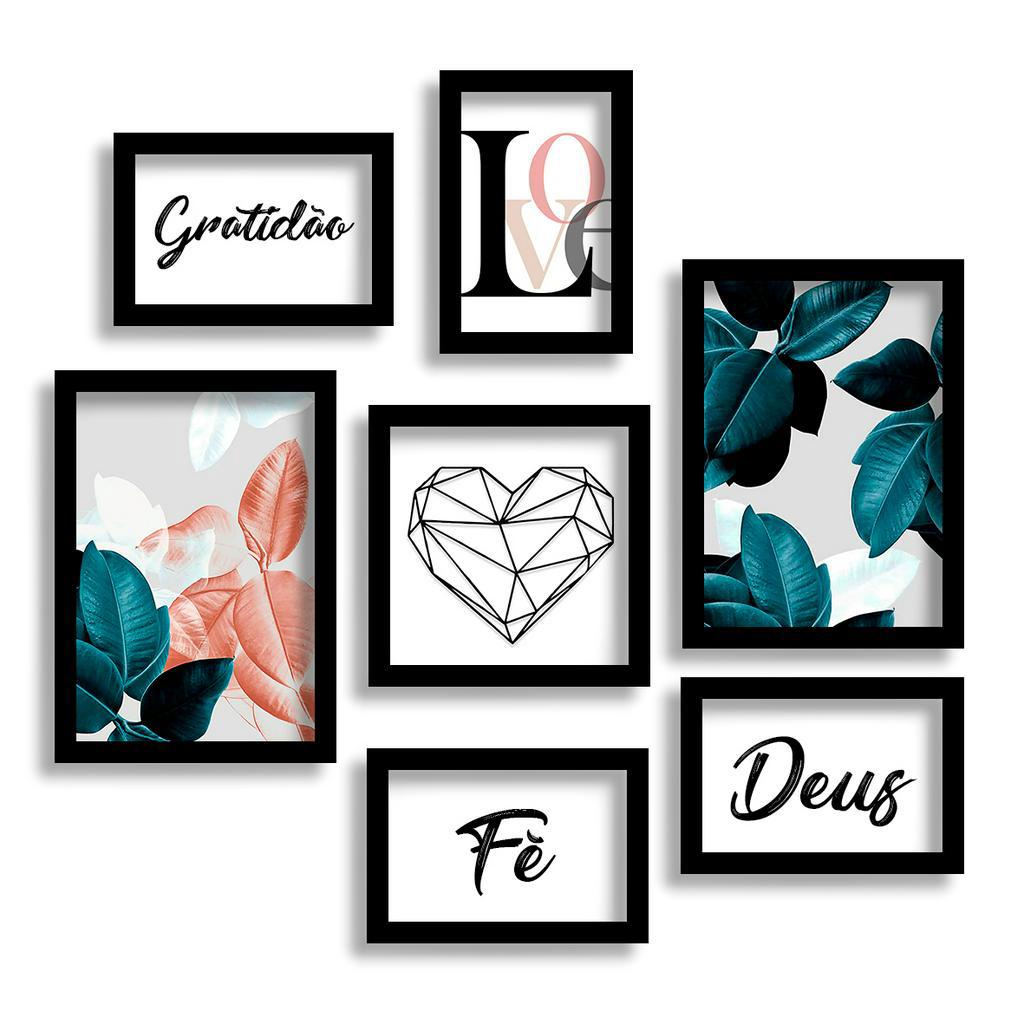 Kit 7 Placas Quadros Decorativos para sua Casa Sala Quarto abstrato Geometrico Coração Ros...